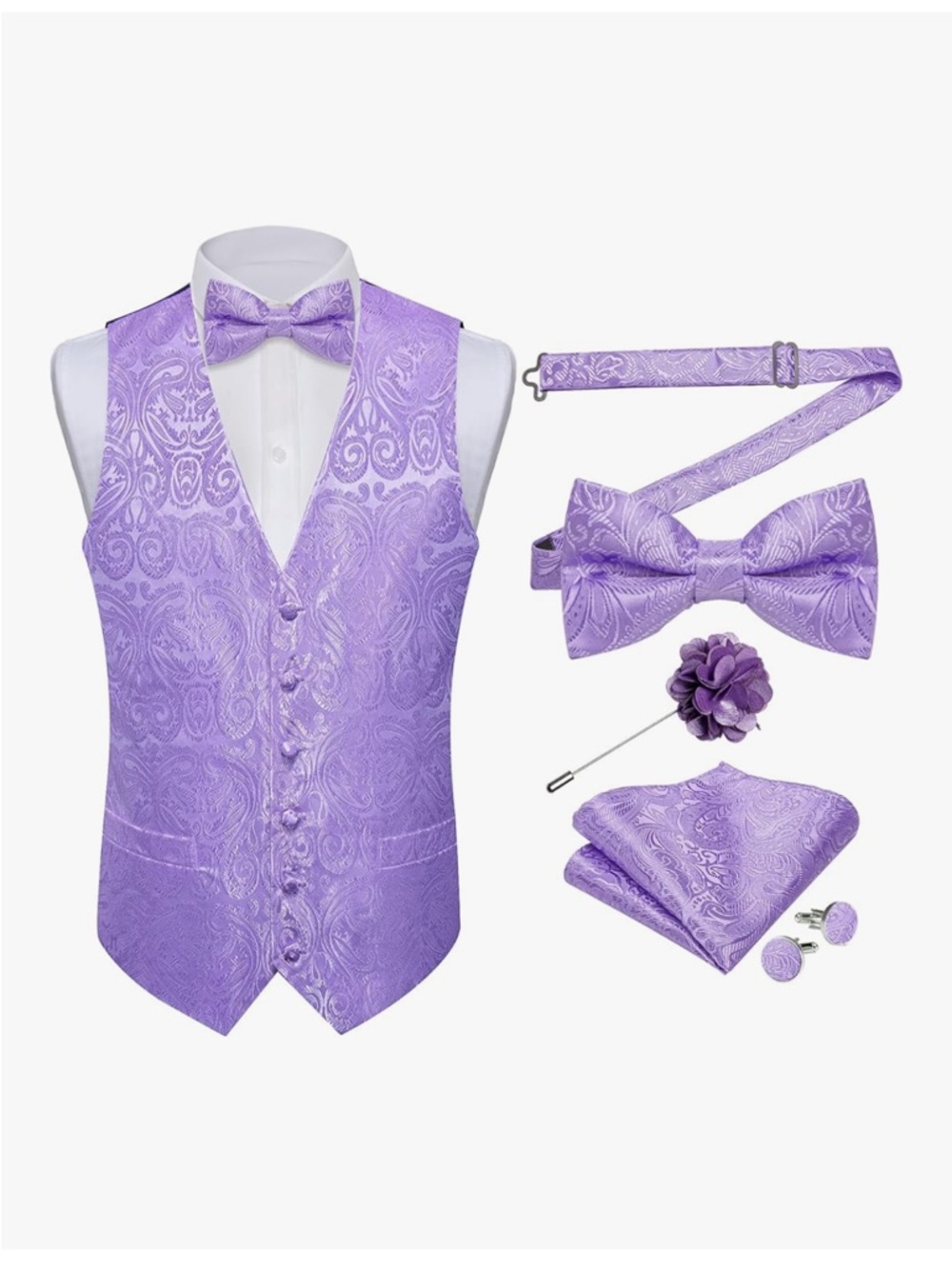 M DiBanGu Silk Paisley Vest for Men Formal Suit Waistcoat and Bowtie Lapel Pin